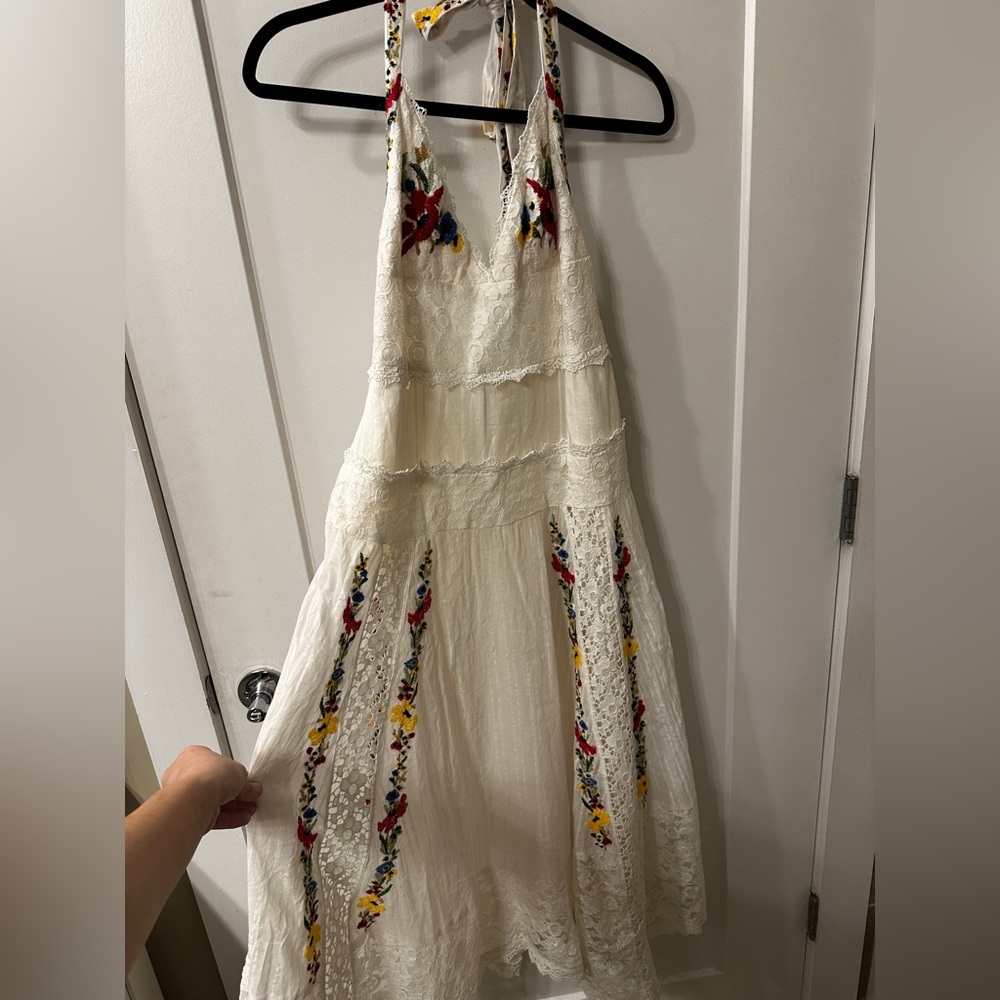 Free People White Halter Midi Dress with Floral Embroidery - Picture 3 of 7